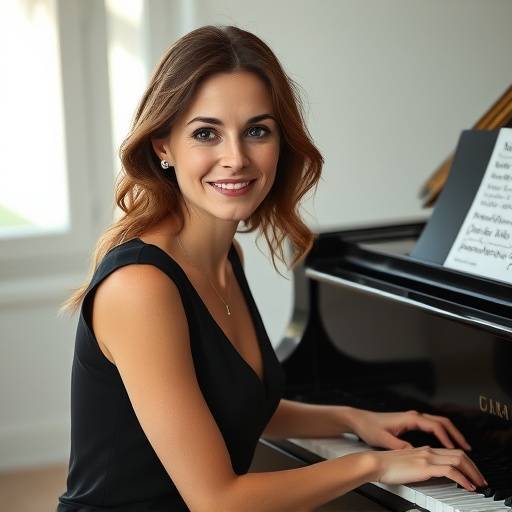Portrait d'Isabelle Dubois, professeure de piano et fondatrice de l'Académie de Musique Étoile.