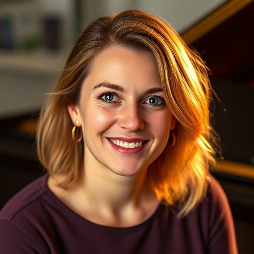 Portrait de Céline Bernard, professeure de piano pour enfants.