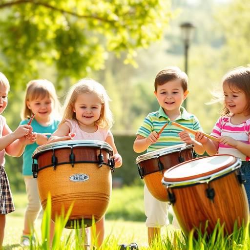 Un groupe d'enfants apprenant à jouer des percussions.