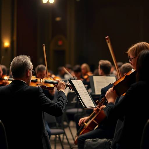 Un groupe de musiciens jouant des instruments à cordes lors d'une audition d'orchestre.