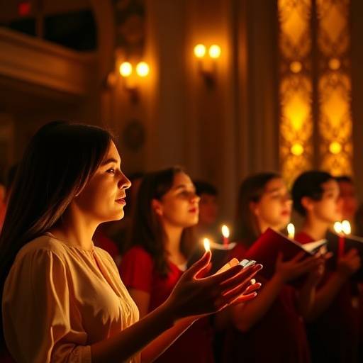 Un groupe de personnes chantant dans une chorale.