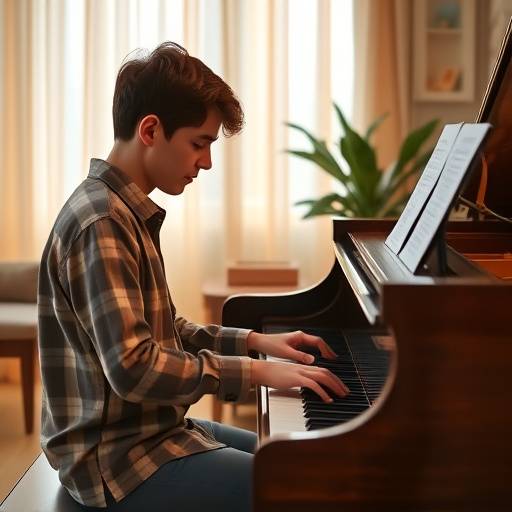 Un élève jouant du piano avec son professeur.
