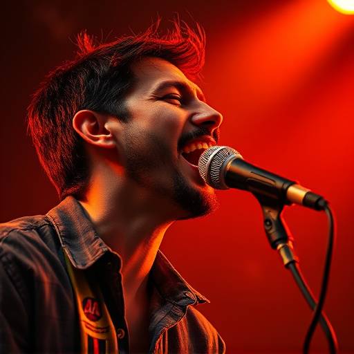 Une chanteuse interprétant une chanson avec passion devant un microphone.