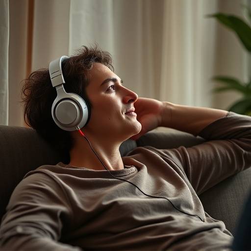 Une personne écoutant de la musique avec un casque, reflétant la relaxation et le bien-être.