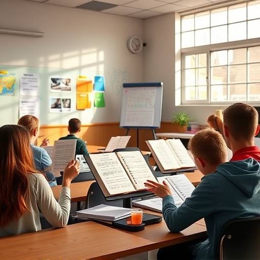 Une salle de classe avec des étudiants en train d'apprendre le solfège.